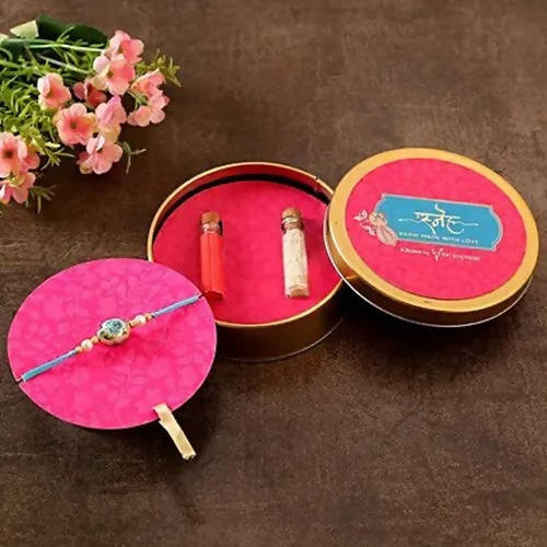 Rose Japanese Stone Rakhi & Silk Chocolates
