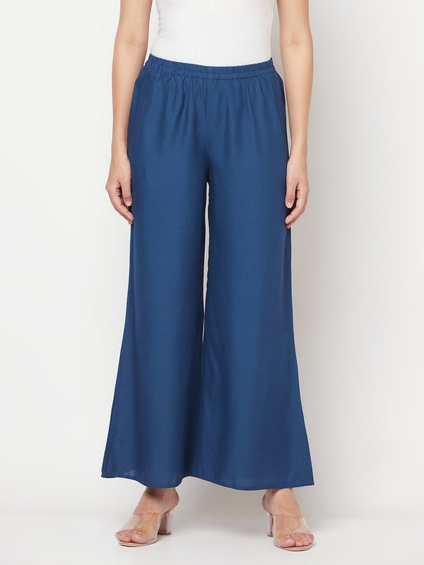 Aniyah Rayon Flared Slip-On Blue Palazzo