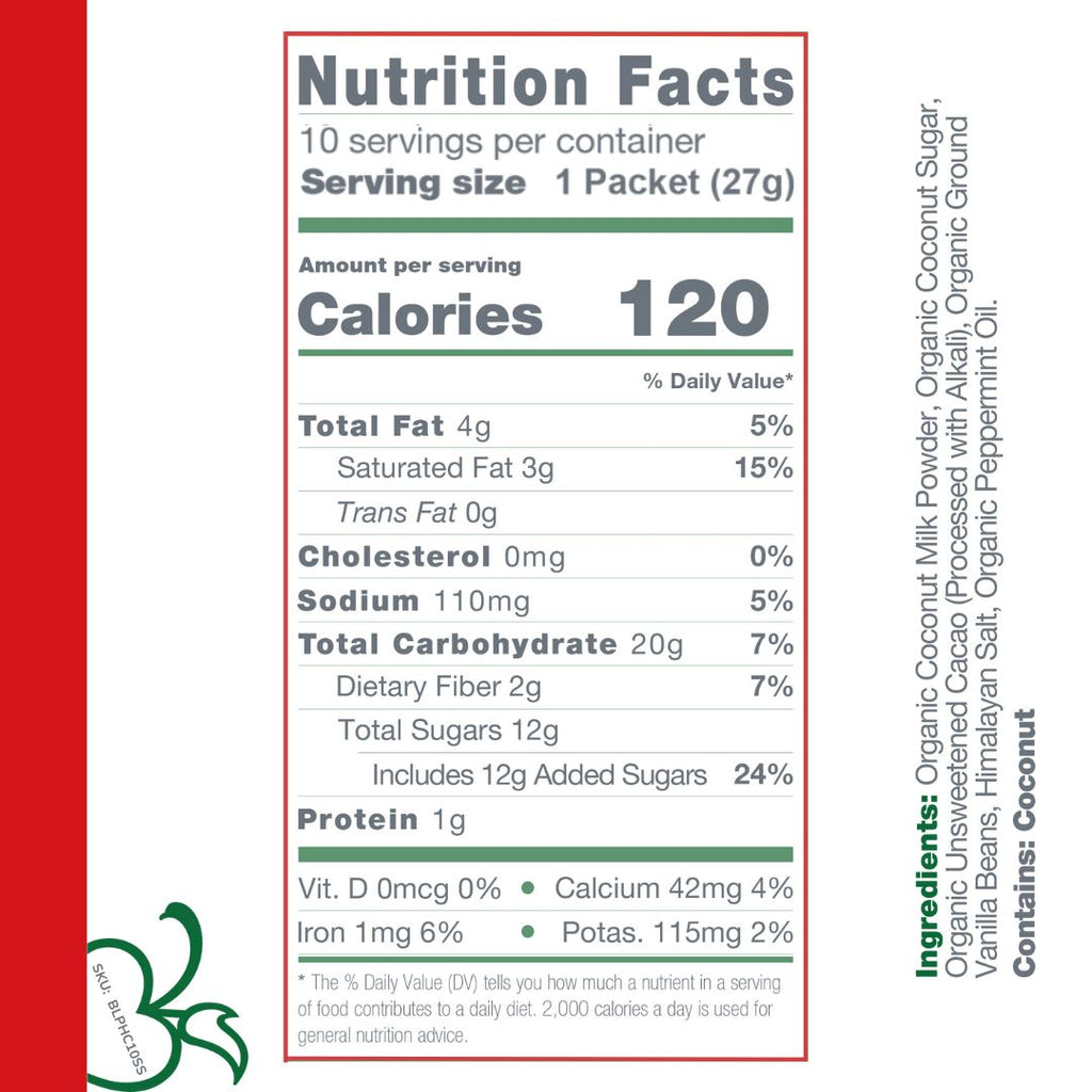 Instant Dairy Free Peppermint Hot Cocoa Mix  | Single Serving 10 Pack |Gluten Free, Vegan and Organic