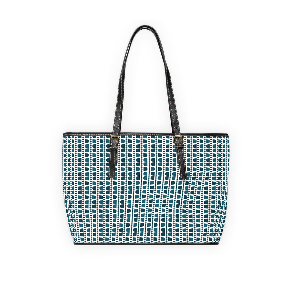 Geometric Blue and White Arabic Coffee Cups Pattern Leather Shoulder Bag