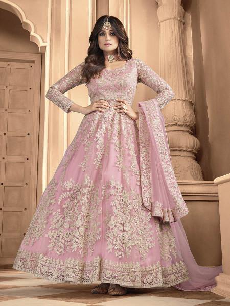 Myra Pink Butterfly Net Embroidered Anarkali Suit
