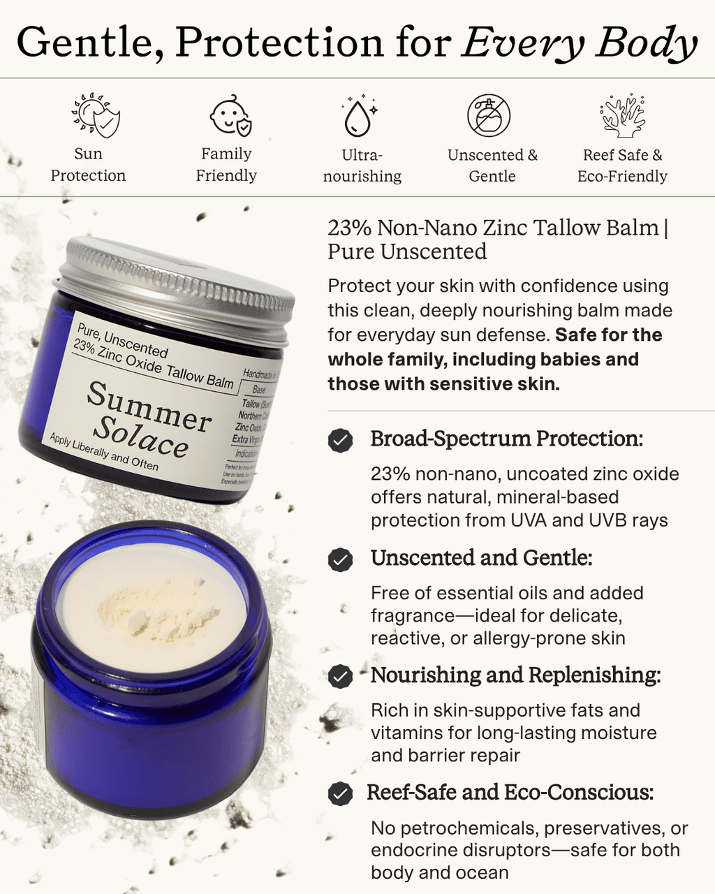 Mineral Zinc Tallow Balm • Pure Unscented • 23% Non-Nano Zinc (USP)