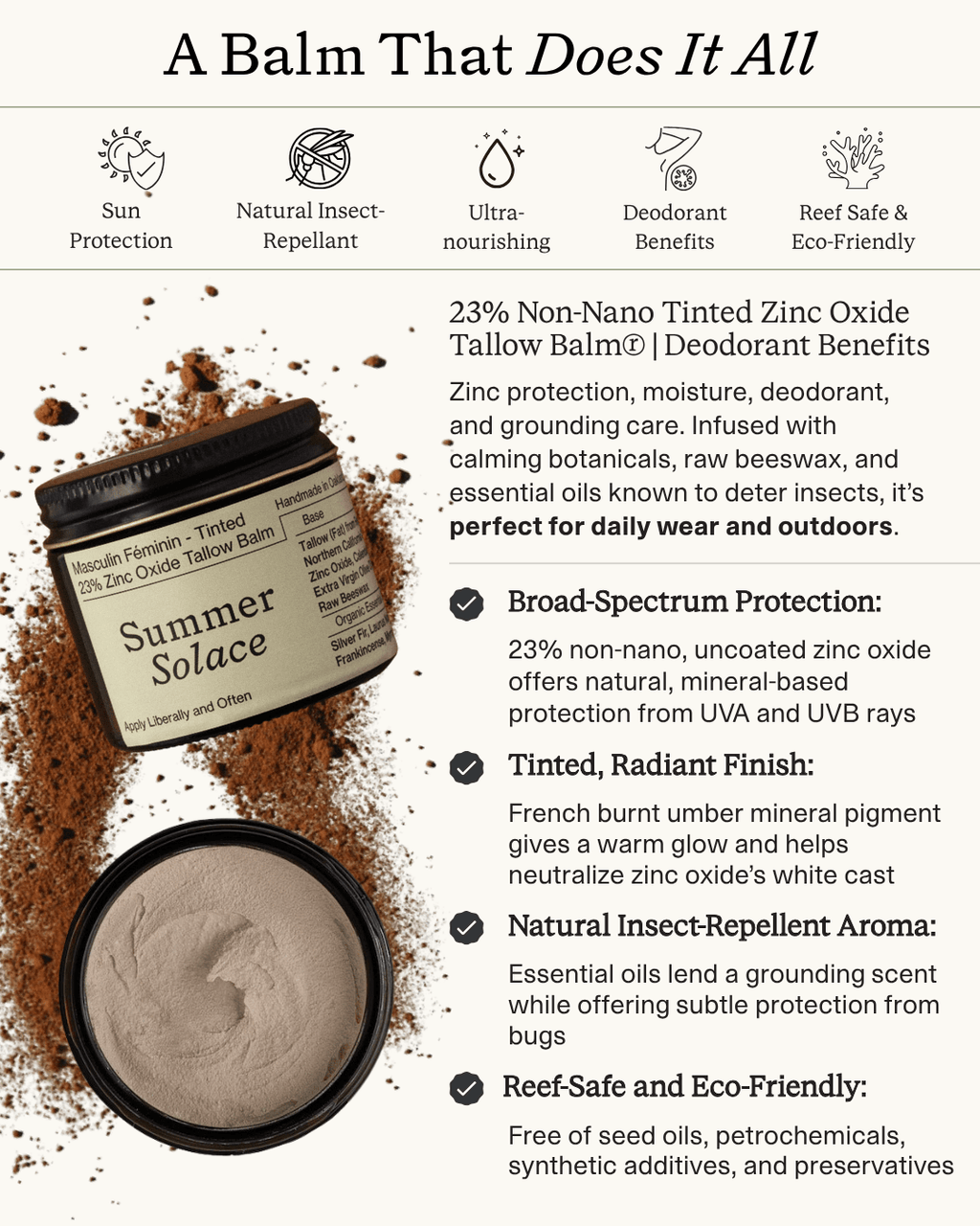 Tinted Zinc Tallow Balm • 23% Non-Nano Zinc Oxide • Scented