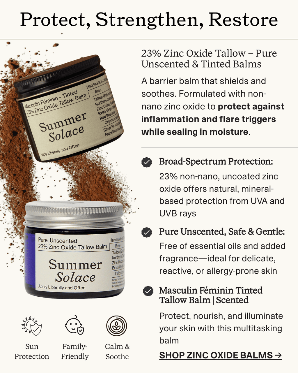 Tinted Zinc Tallow Balm • 23% Non-Nano Zinc Oxide • Scented