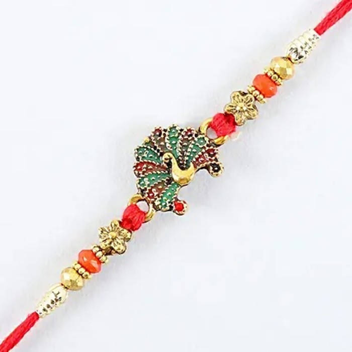 Beautiful Peacock Ethnic Rakhi & Cashew Jar