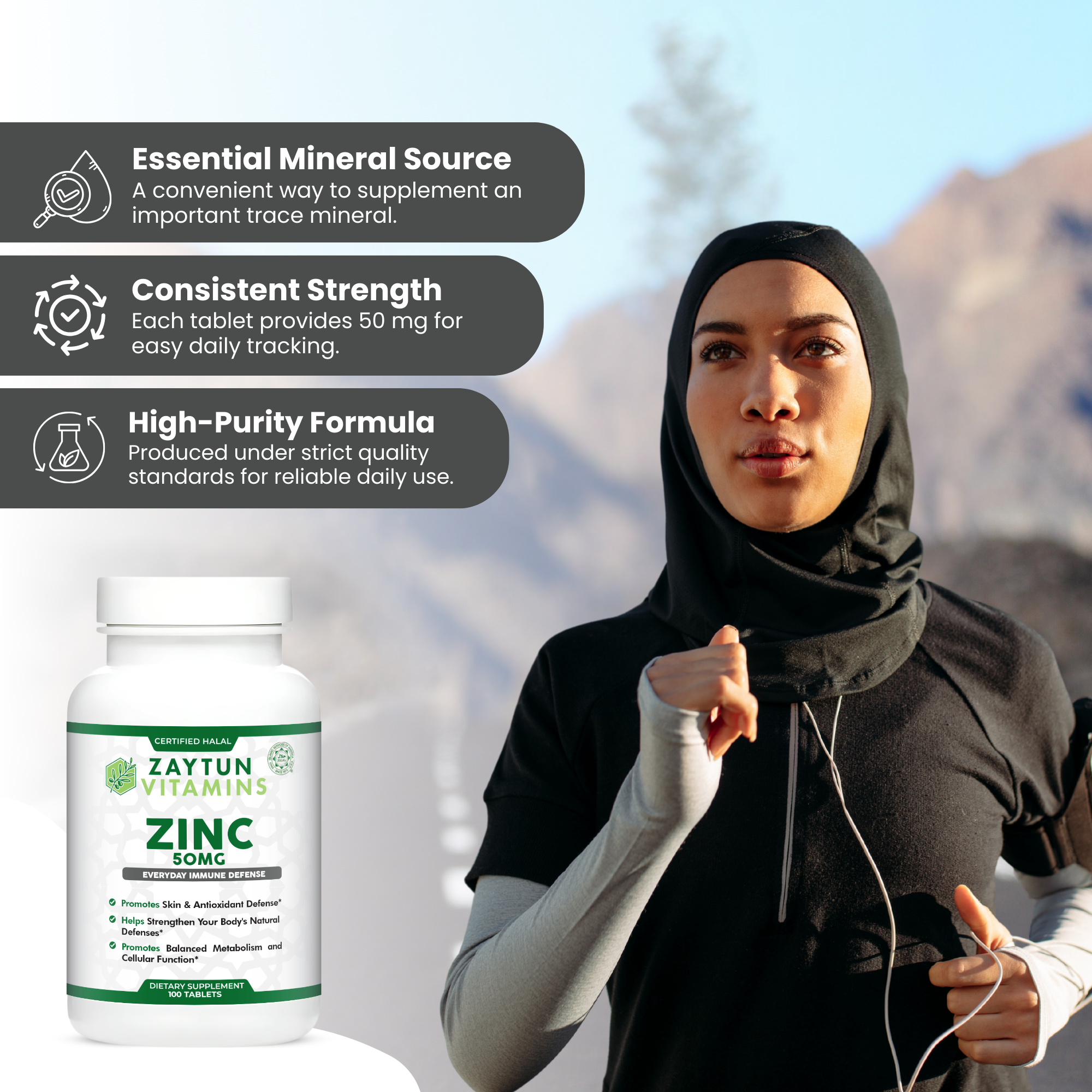 Halal Zinc 50mg Tablets (3-Pack)