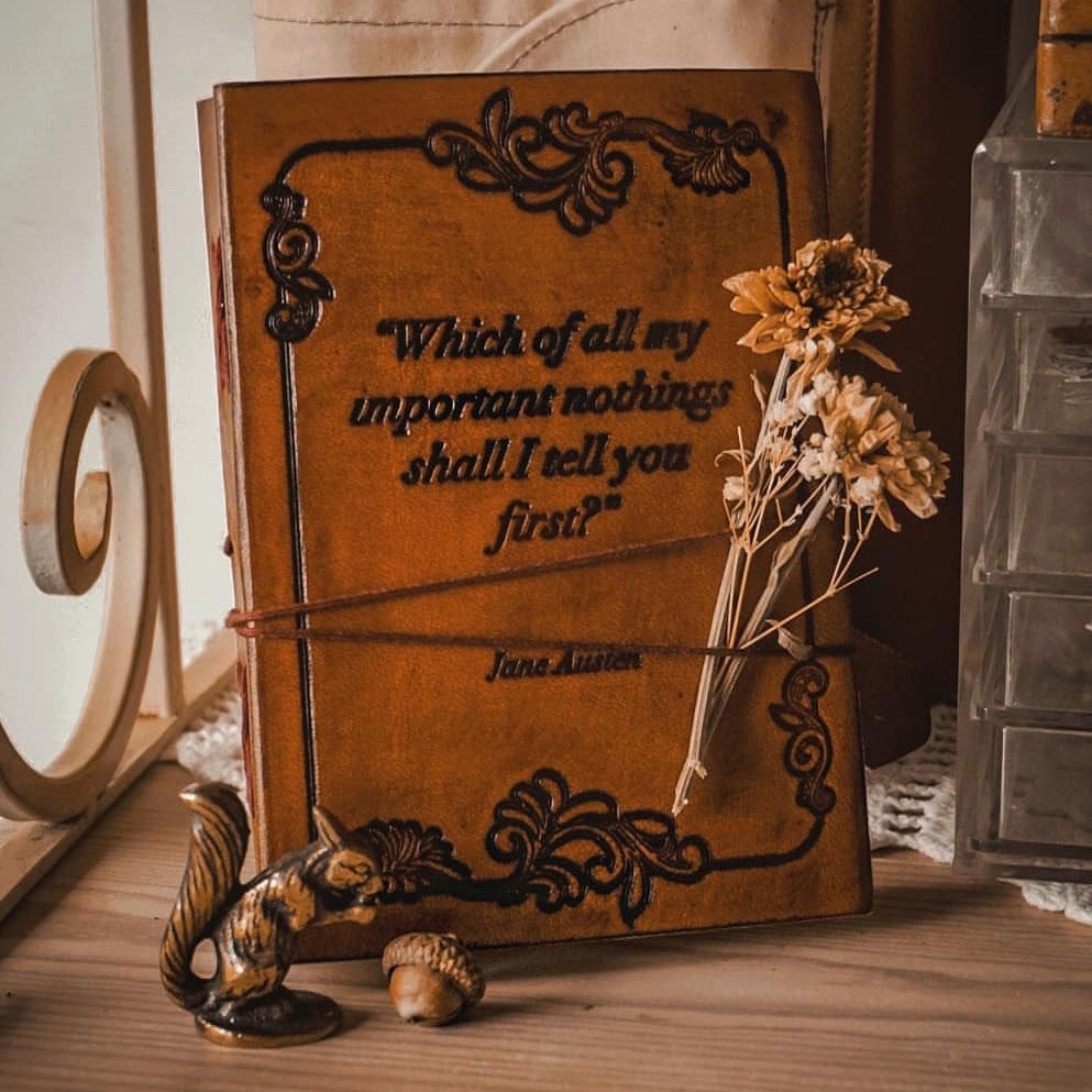 Jane Austen Quote Leather Journal - "Important Nothings"