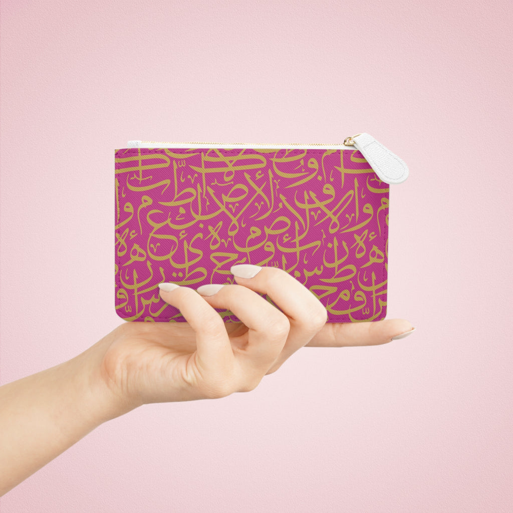 Pink and Gold Arabic Letters Mini Clutch Bag