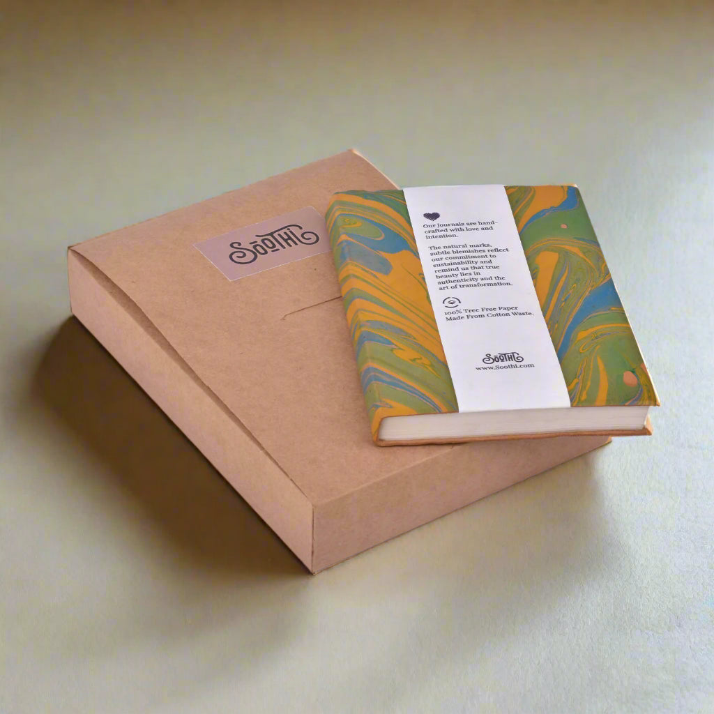 Unique Marbled Leather Journal - Handcrafted 5x7 with Tree-Free Paper