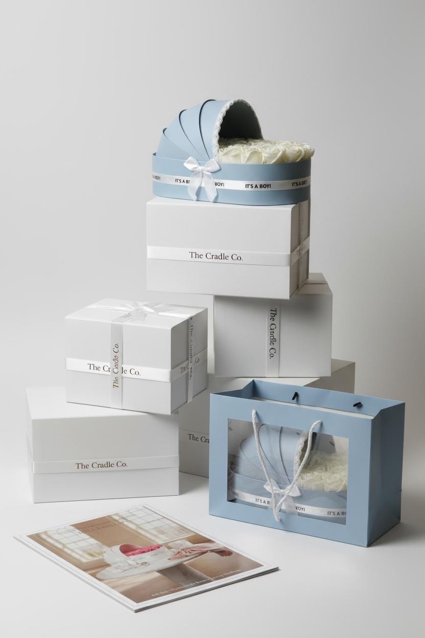 The Powder Blue Cradle Set with Ivory Florals