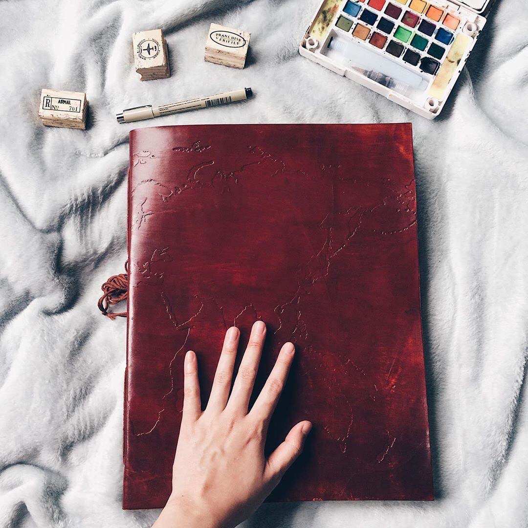 Extra Large World Map Leather Journal | 11x14 Embossed Statement Journal