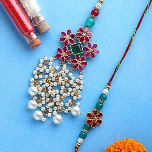 Soothing Floral Lumba Rakhi Set & Cashew Jar