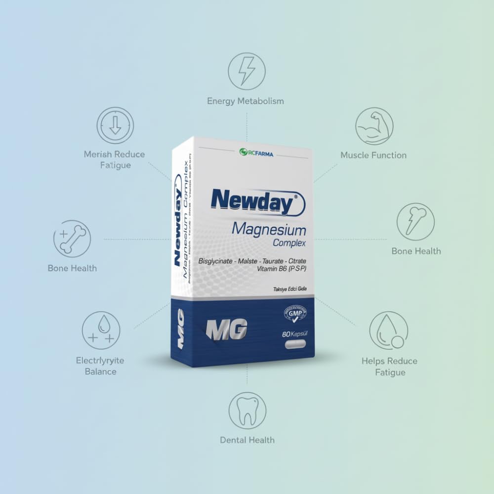 Newday Magnesium Complex Supplement with Vitamin B6 - 60 Capsules, Halal Certified, Titanium Dioxide Free