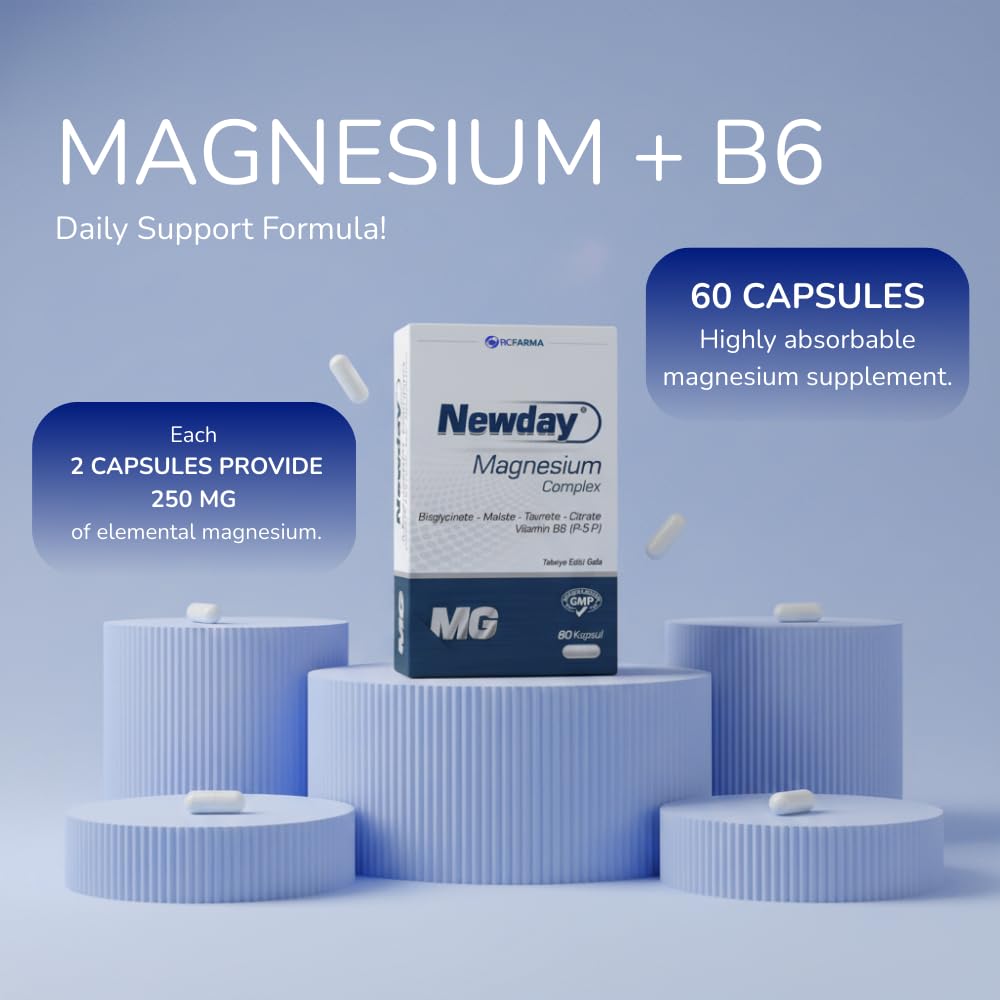 Newday Magnesium Complex Supplement with Vitamin B6 - 60 Capsules, Halal Certified, Titanium Dioxide Free