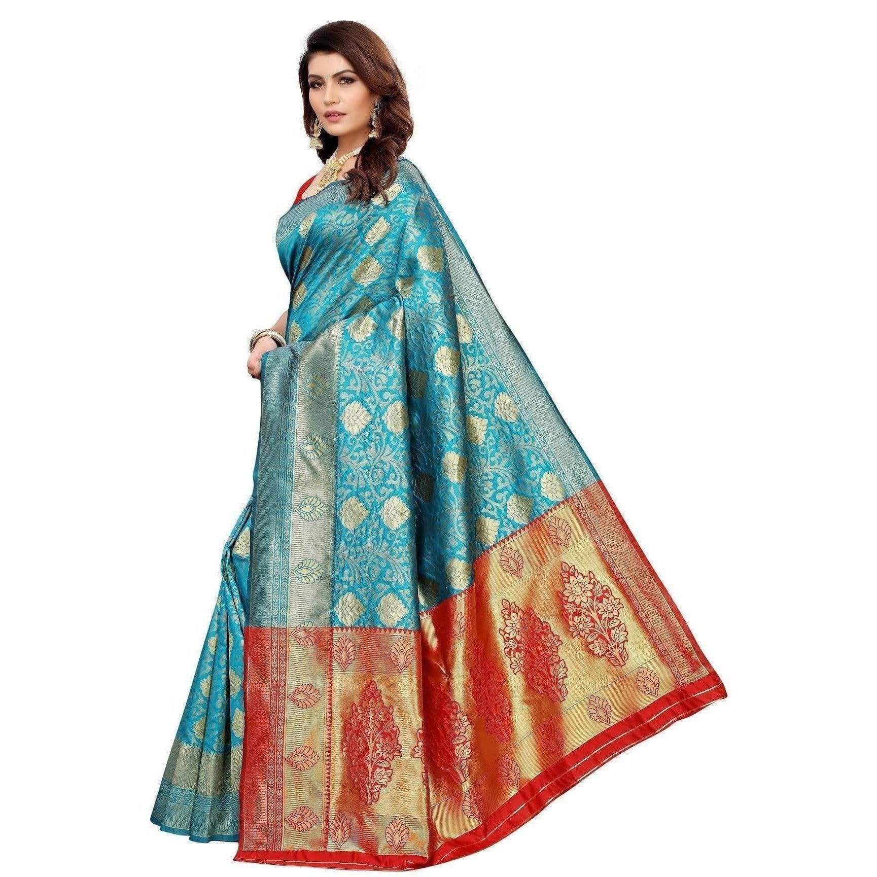 Vamika Banarasi Jaquard Rama Green Weaving Saree (BANARASI 06)