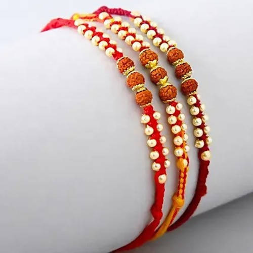 Set of 3 Sleek Rudraksha Rakhi and Soan Papdi