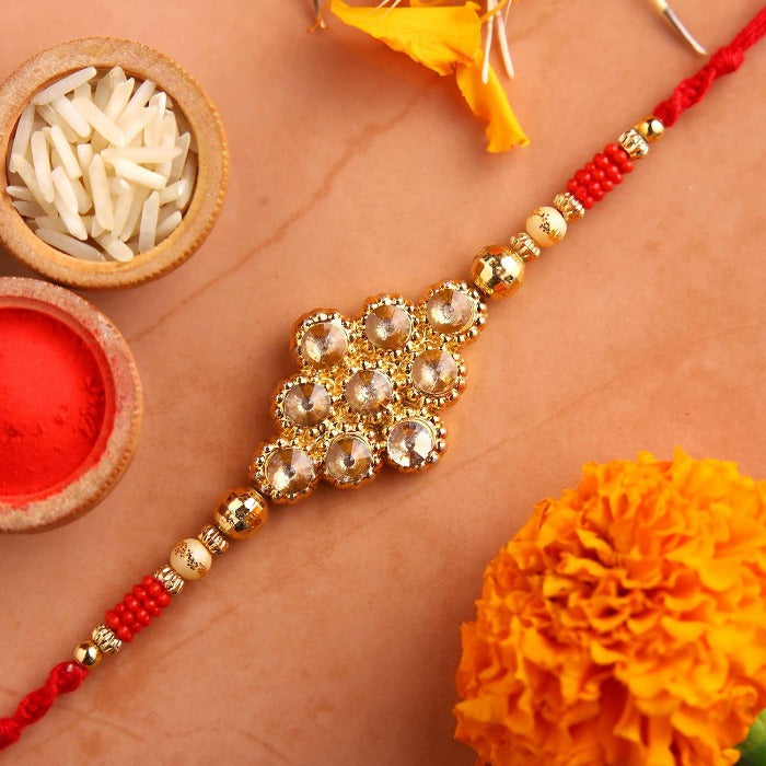 Kundan Rakhi With Dry Fruits & Besan Laddoos