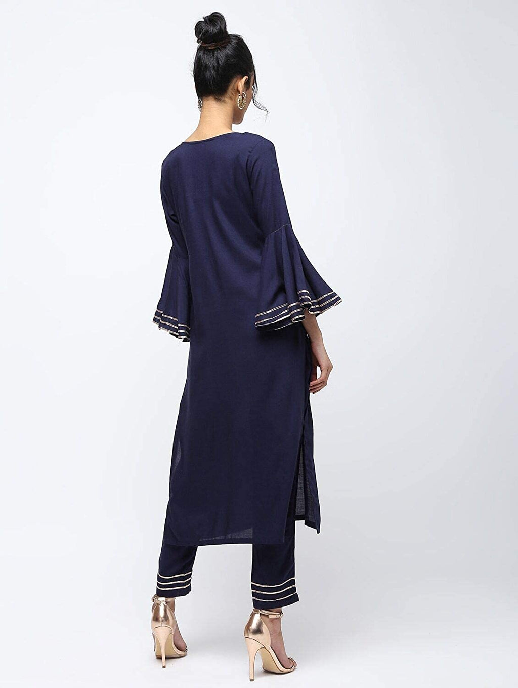Cheera Straight Kurta With Bell Sleeve Gotta Work Design And Straight Gotta Work Plazo Pant