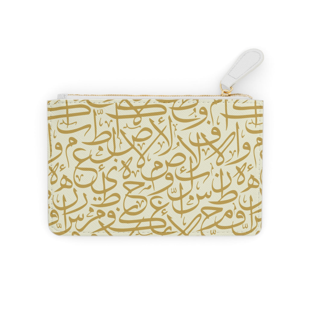 Beige and Gold Arabic Letters Mini Clutch Bag