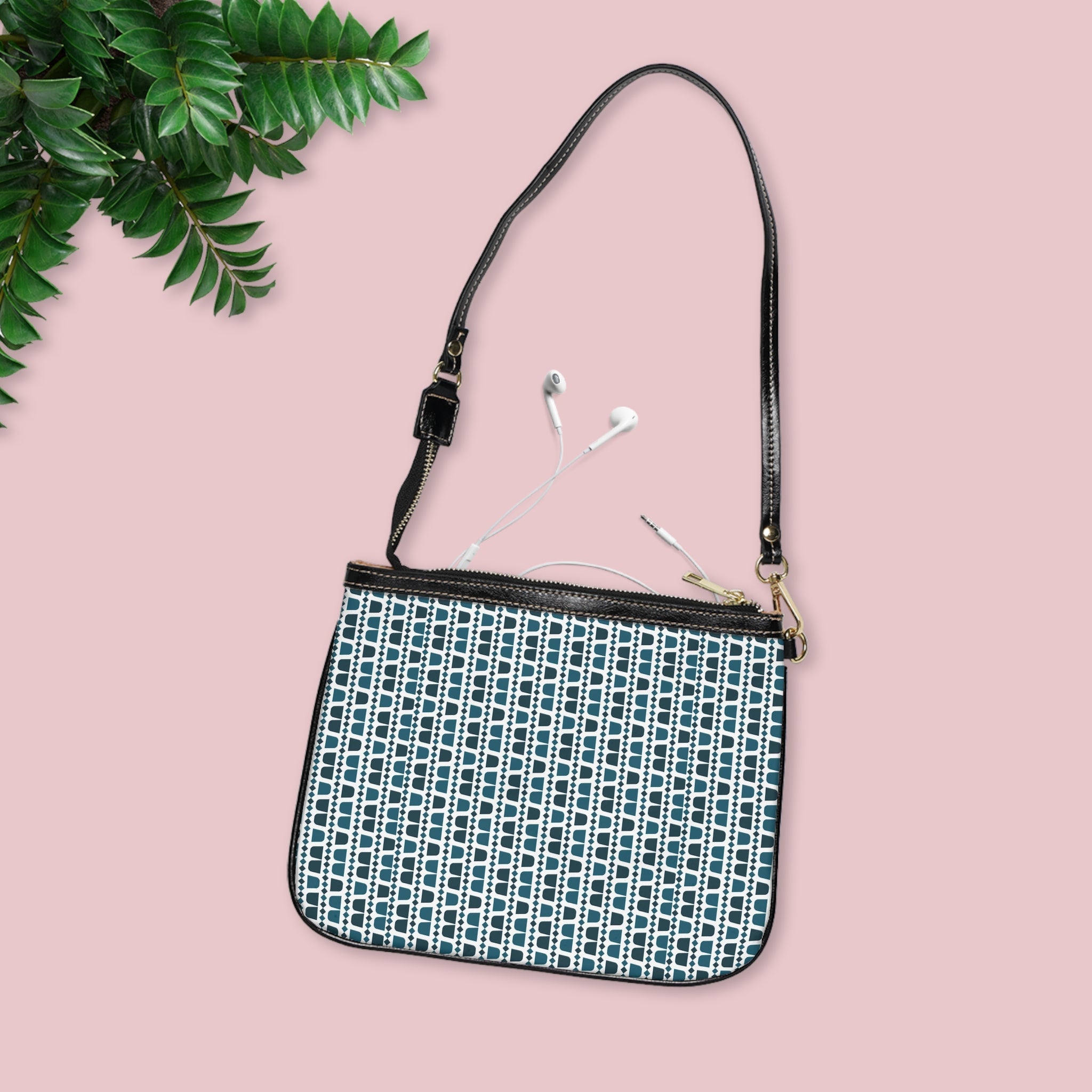Blue and White Arabic Coffee Cups Shoulder Bag — Small Leather Crossbody Purse