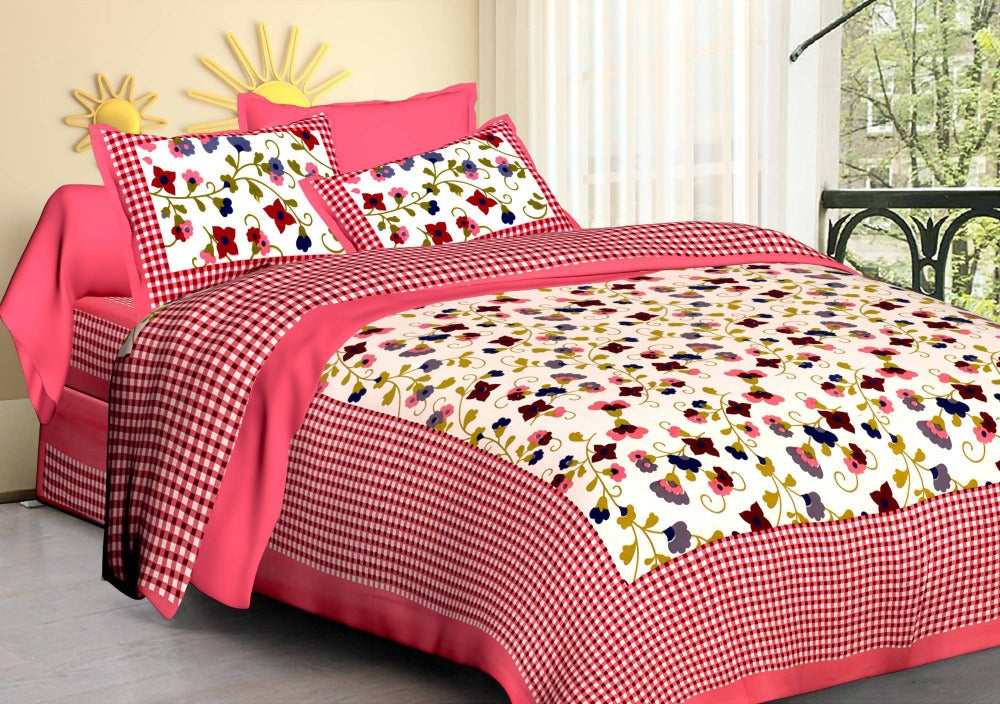 Vamika Printed Cotton Pink Floral Bedsheet With Pillow Covers (LEOC_CHKM_P)