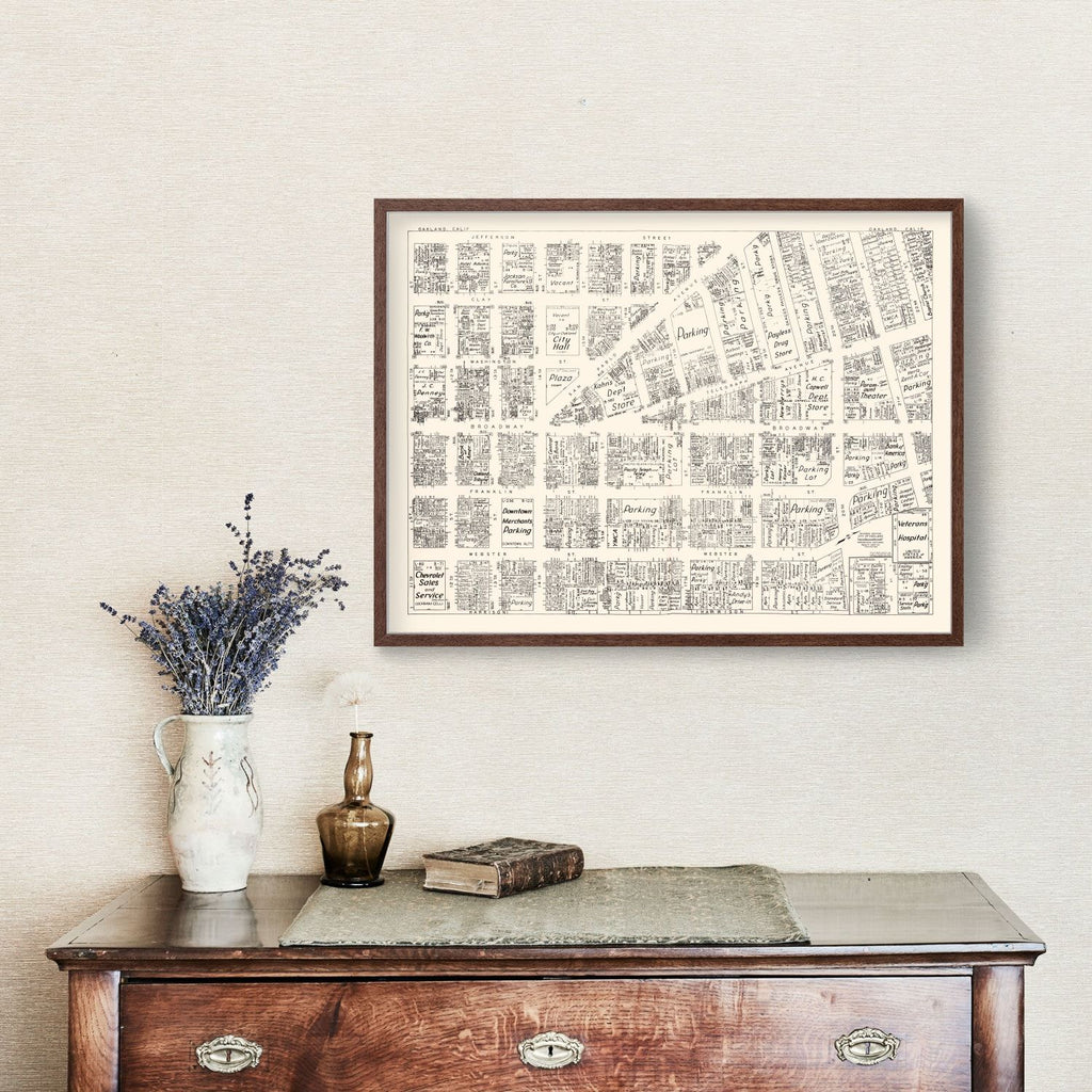Vintage Map of Oakland, CA Business Section 1952