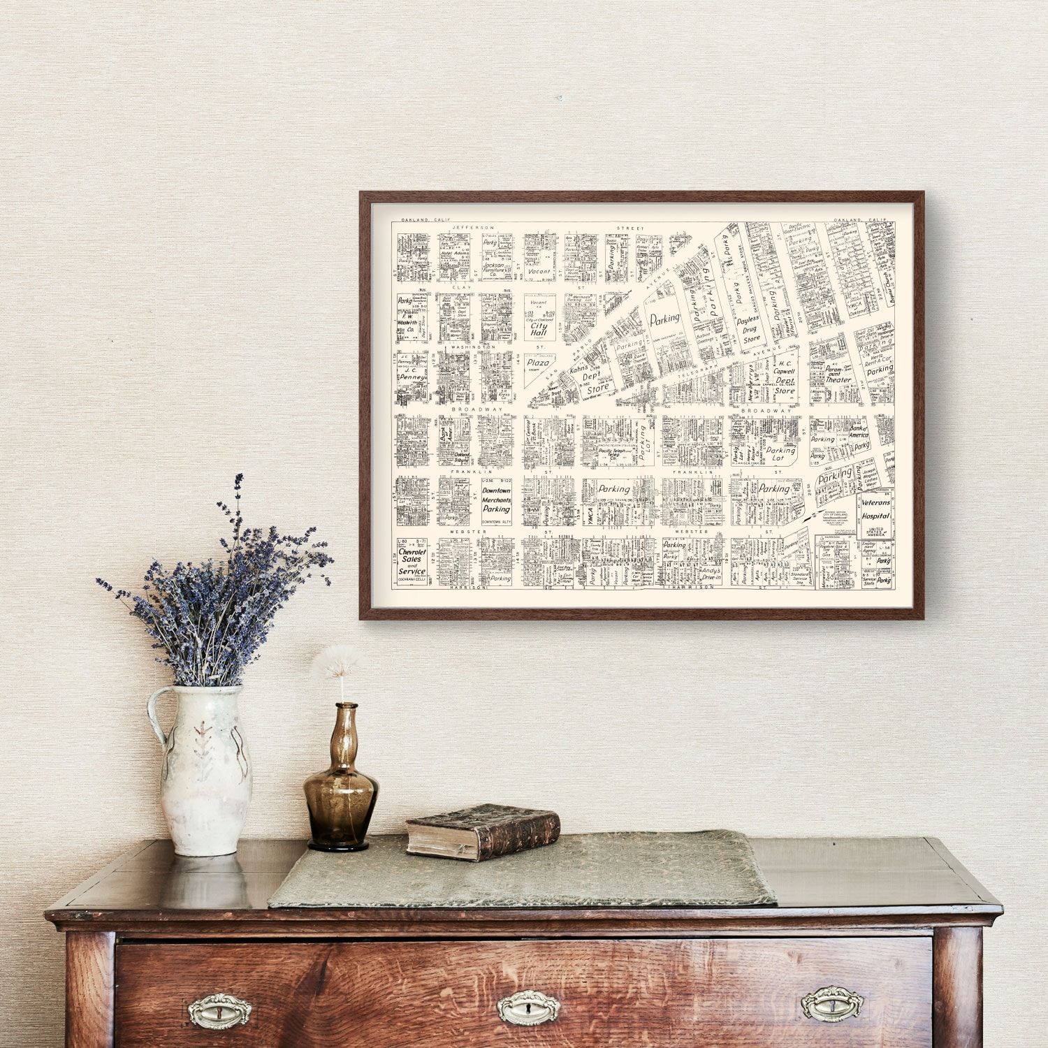 Vintage Map of Oakland, CA Business Section 1952
