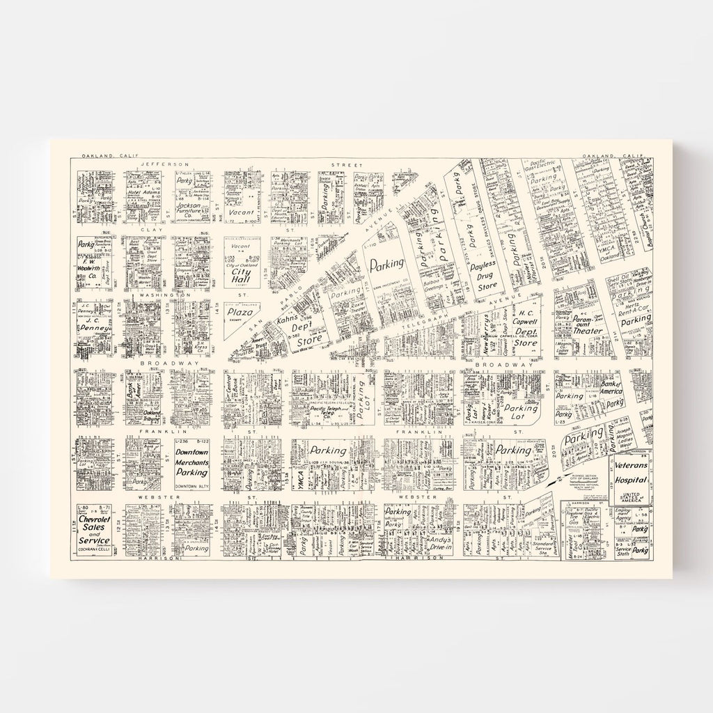Vintage Map of Oakland, CA Business Section 1952