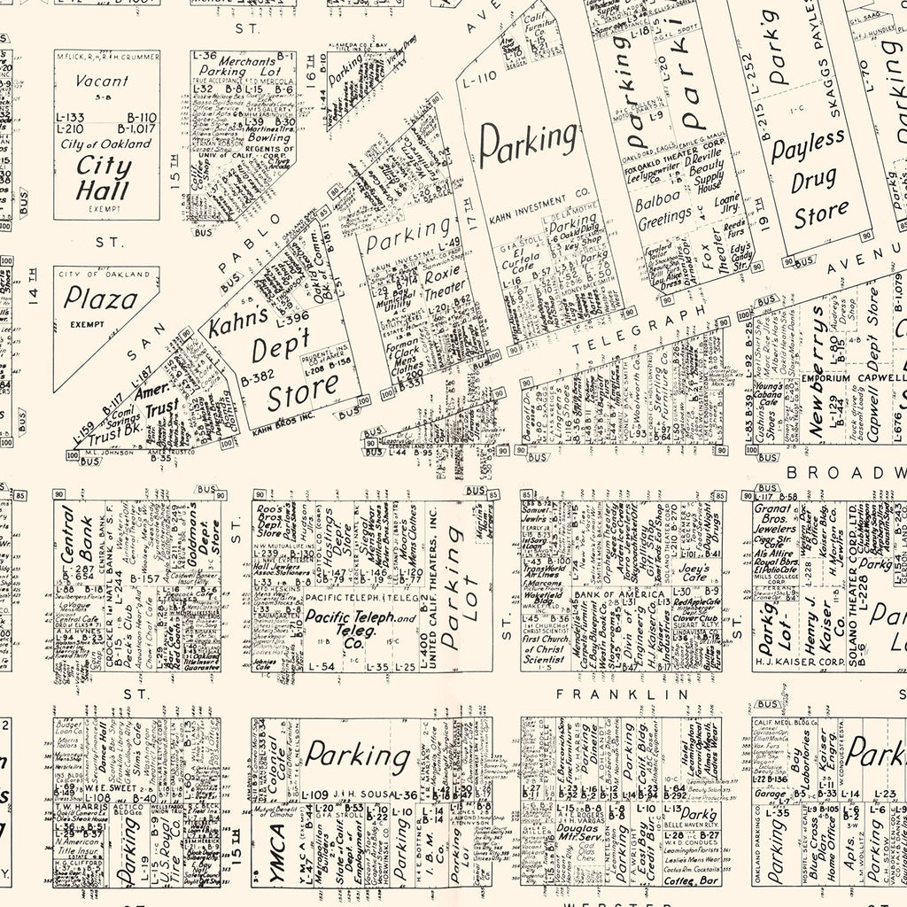 Vintage Map of Oakland, CA Business Section 1952