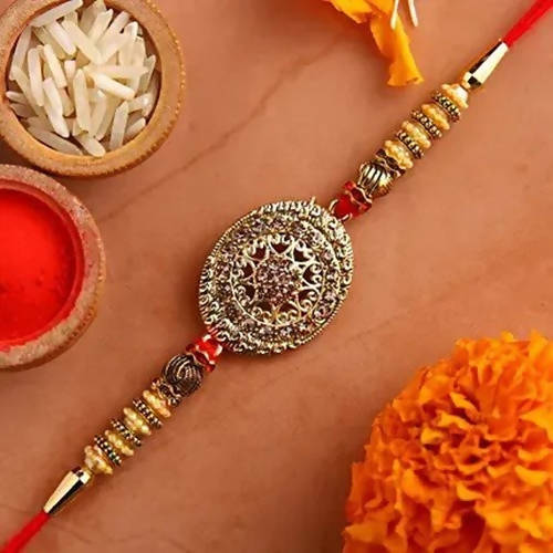 Luxury American Diamond Rakhi and Cashew Jar