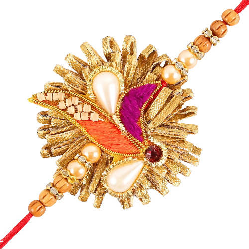 Zardosi Lustrous Rakhi And Soan Papdi Combo