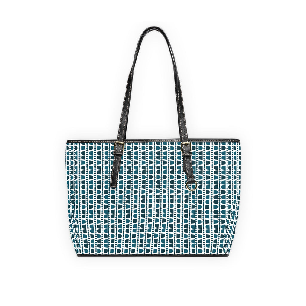 Geometric Blue and White Arabic Coffee Cups Pattern Leather Shoulder Bag