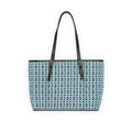 Geometric Blue and White Arabic Coffee Cups Pattern Leather Shoulder Bag