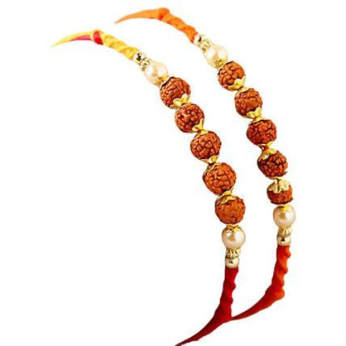 Set of 2 Rudraksha Rakhi and Almond Treat Chocolate Combo