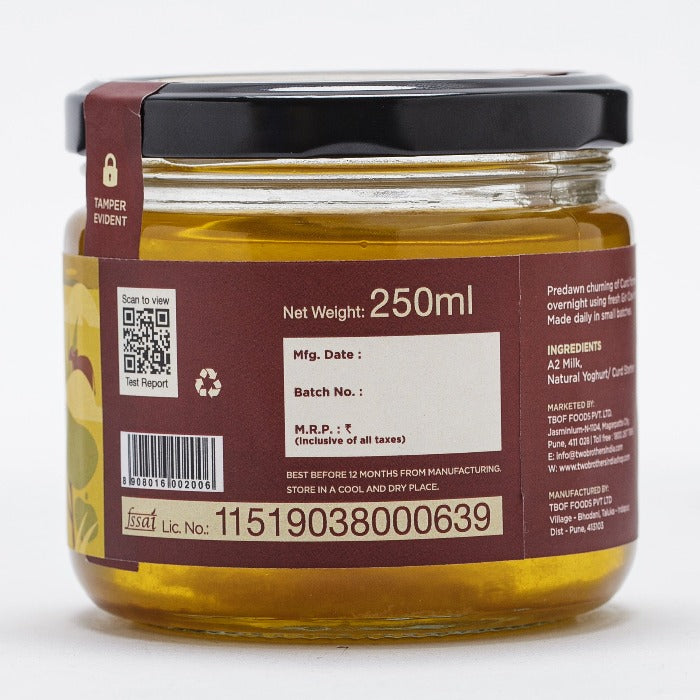 Two Brothers Organic Farms A2 Gir Cow Cultured Ghee | Cultured Cow Desi Ghee | Curd-Churned Bilona Ghee | Pure, Natural, and Healthy