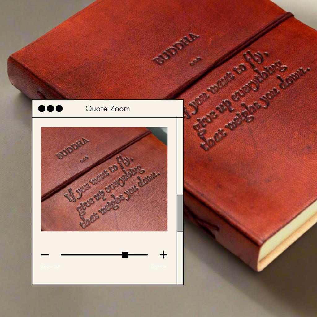 Buddha Quote Leather Journal - "Give Up Everything That Weighs You Down"