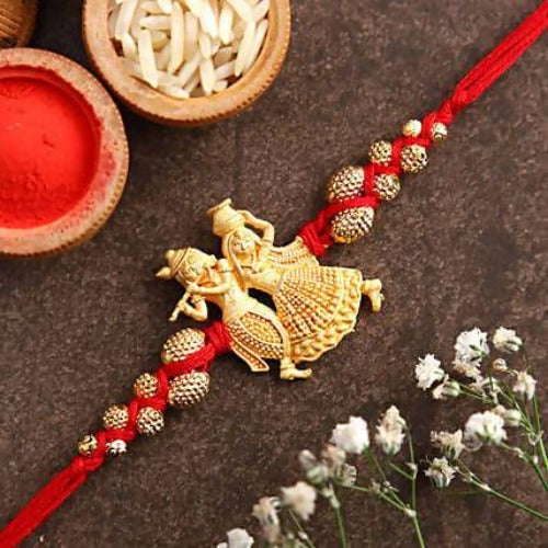 Radha Krishna Design Rakhi and Cadbury Silk Chocolates