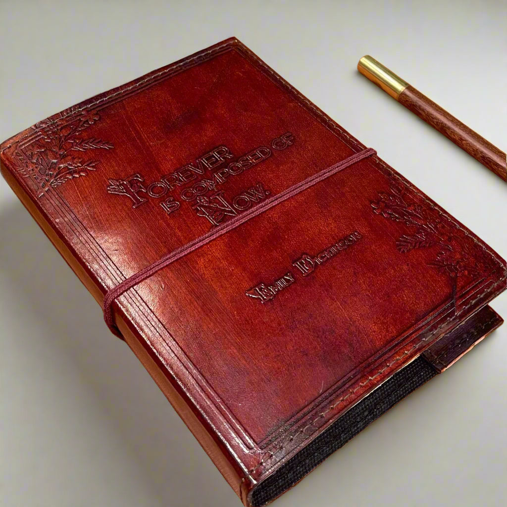 Emily Dickinson Refillable Leather Journal - "Forever Is Composed Of Now"