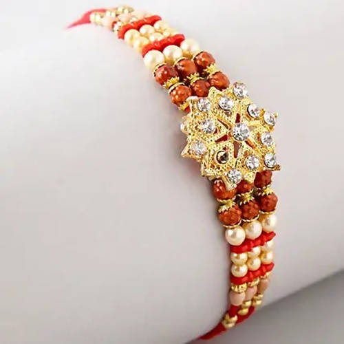 Pretty Rudraksha Rakhi And Fruit N Nut Chocolates