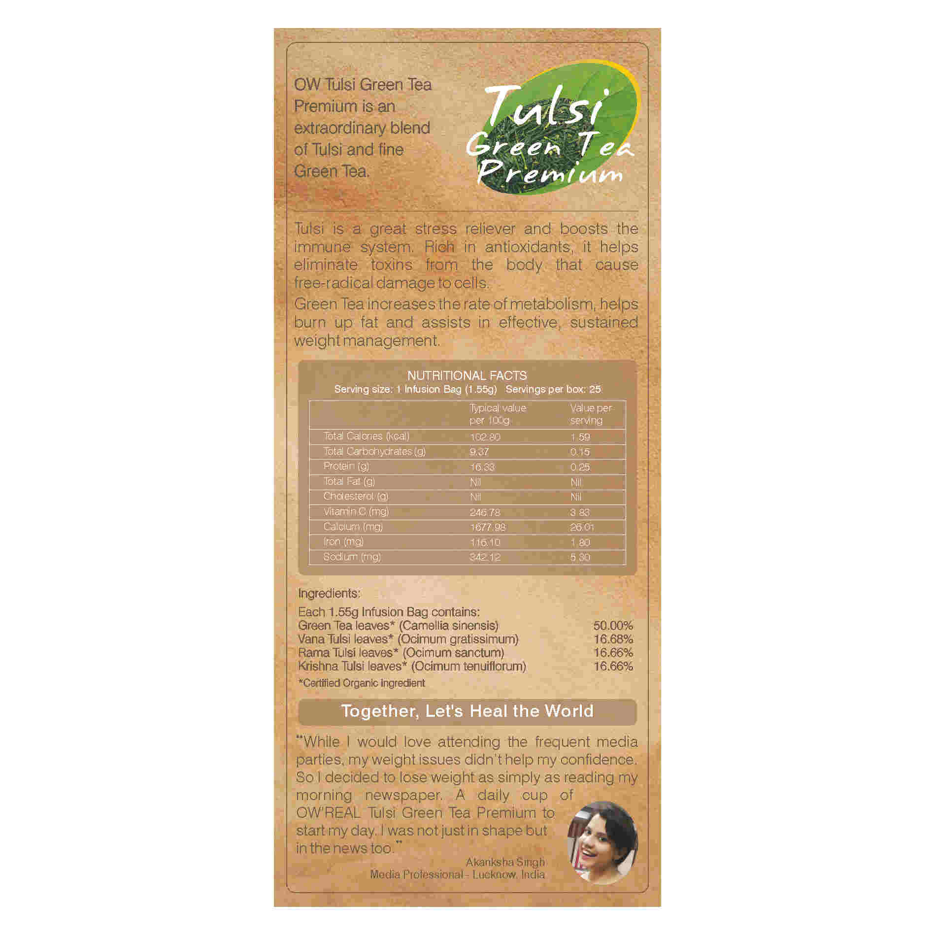 Organic Wellness Tulsi Green Tea Premium Teabags
