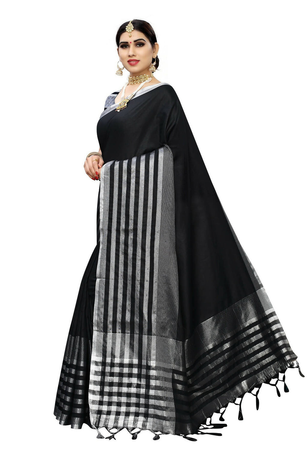 Vamika Black Cotton Silk Weaving Saree (Twitter Black)