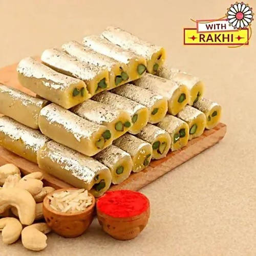Exclusive Zardosi Rakhi & Kaju Rolls Box