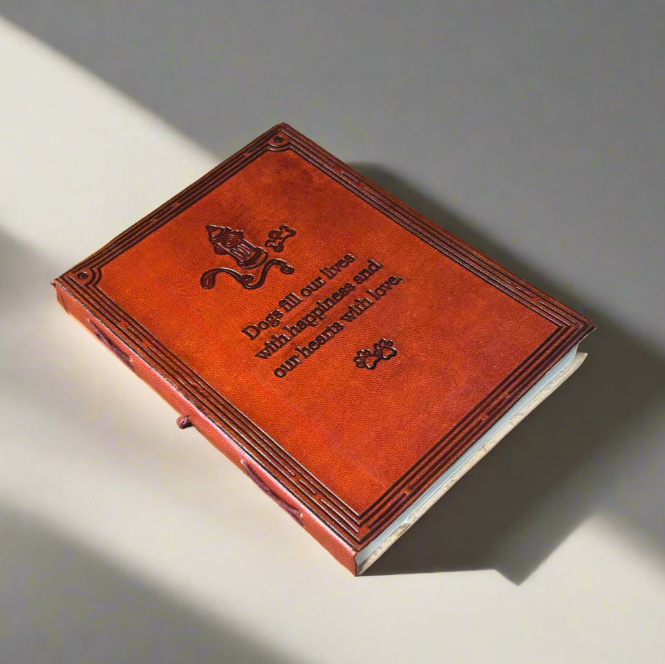 Dog Lover's Leather Journal - "Dogs Fill Our Lives With Happiness" Quote