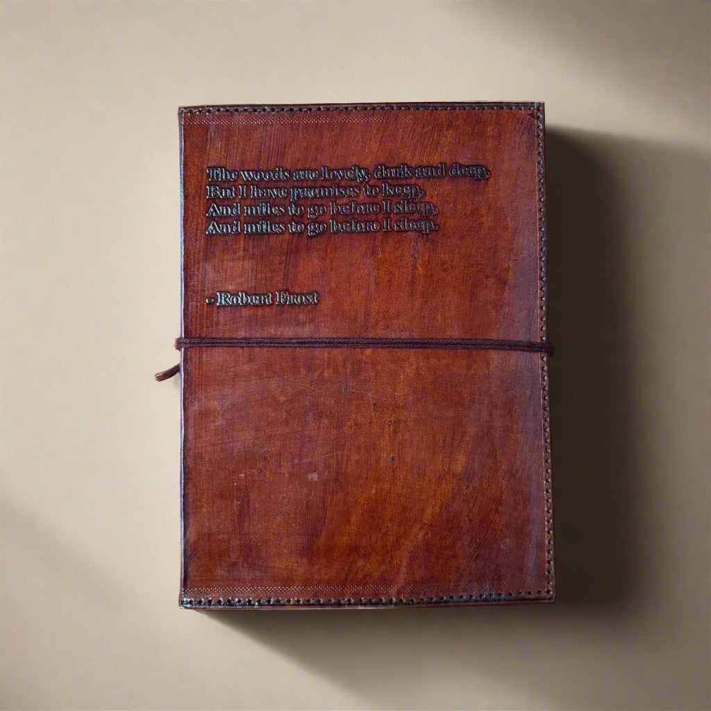 Robert Frost Refillable Leather Journal - "The Woods Are Lovely" Quote