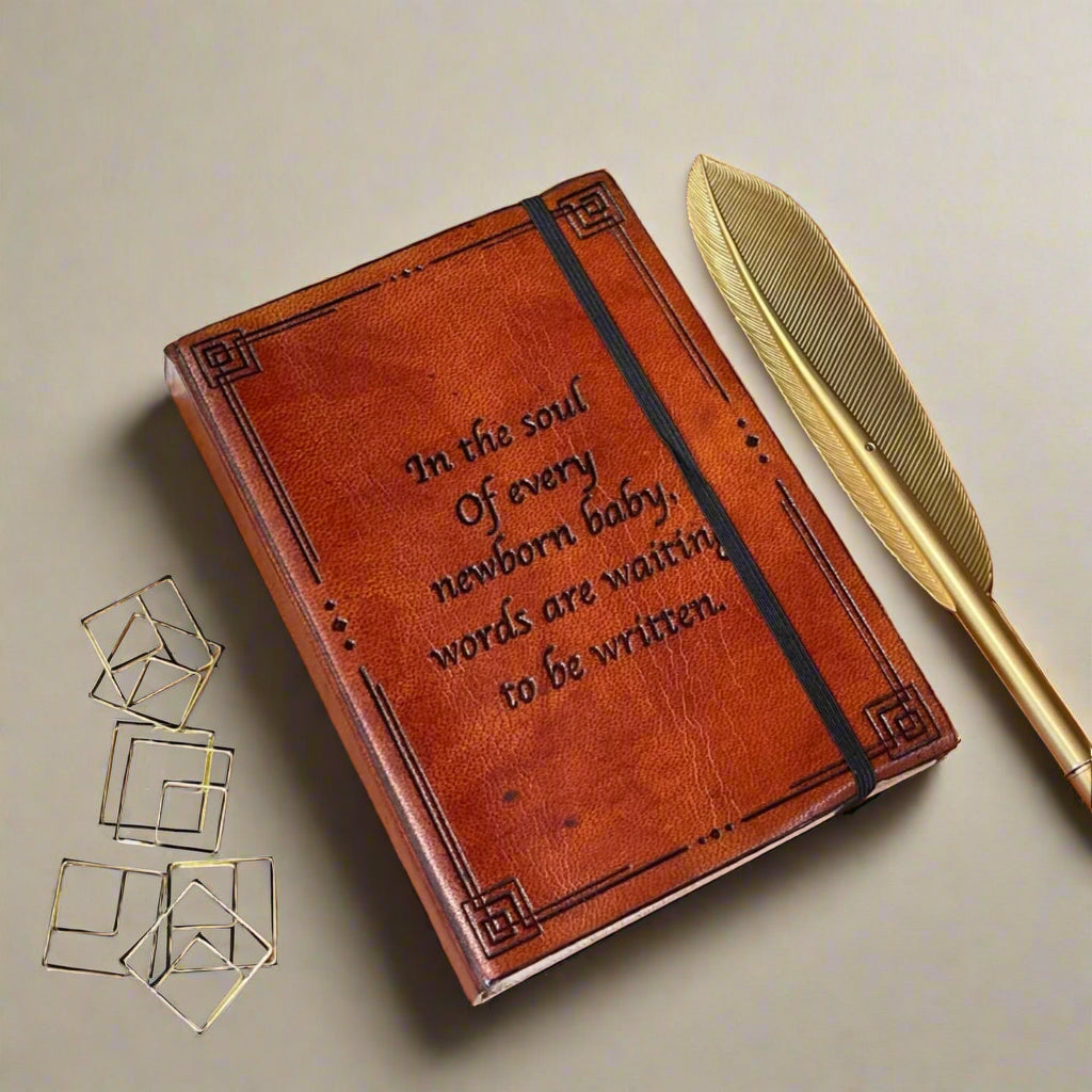 Newborn Baby Leather Journal - "Words Are Waiting To Be Written" Quote