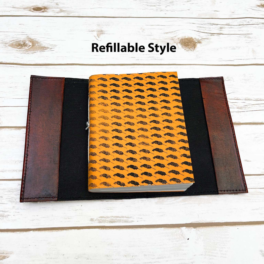 Space Odyssey Refillable Leather Journal with Solar System Design & Cobalt Stone