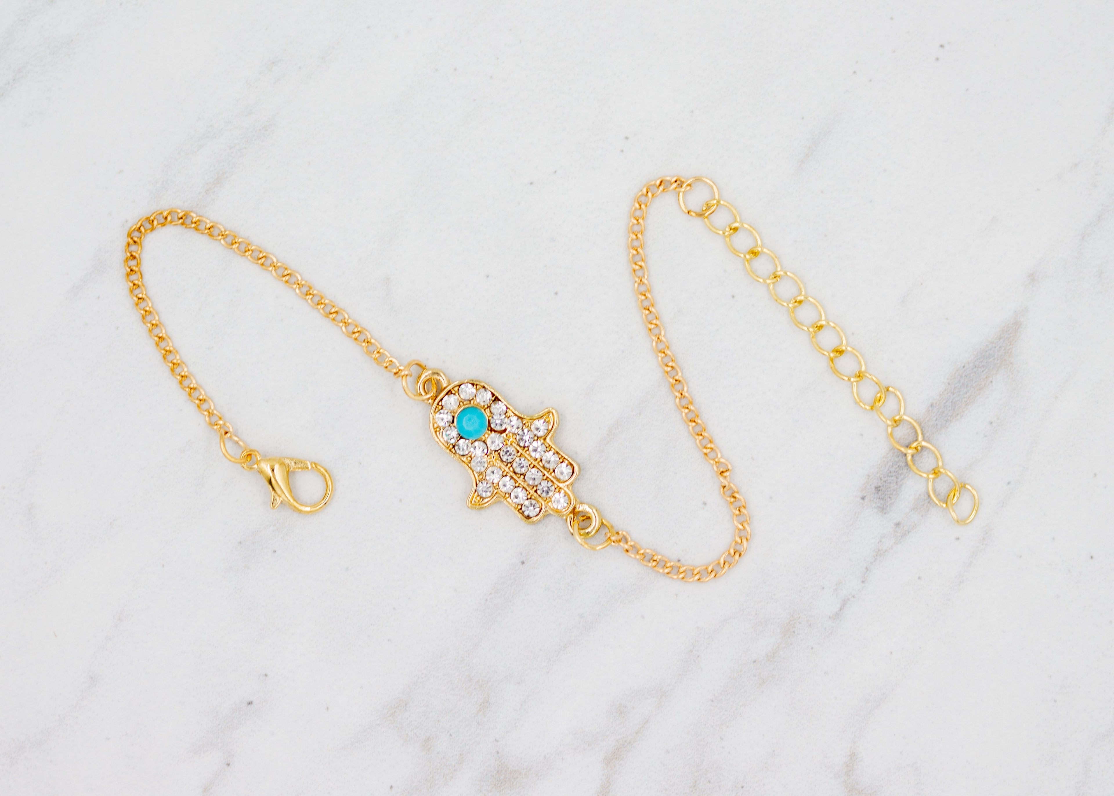 Gold Hamsa Hand Bracelet w/ Turquoise Stone