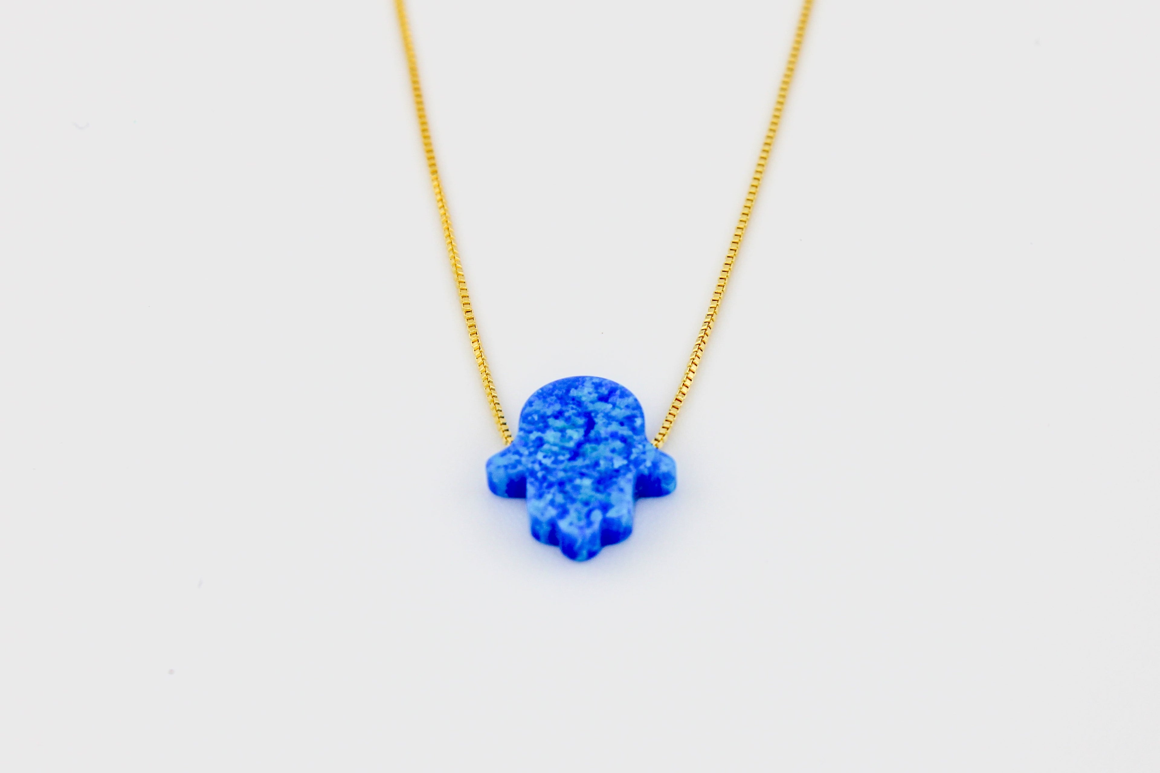 Sterling Silver Opal Hamsa Hand Necklace