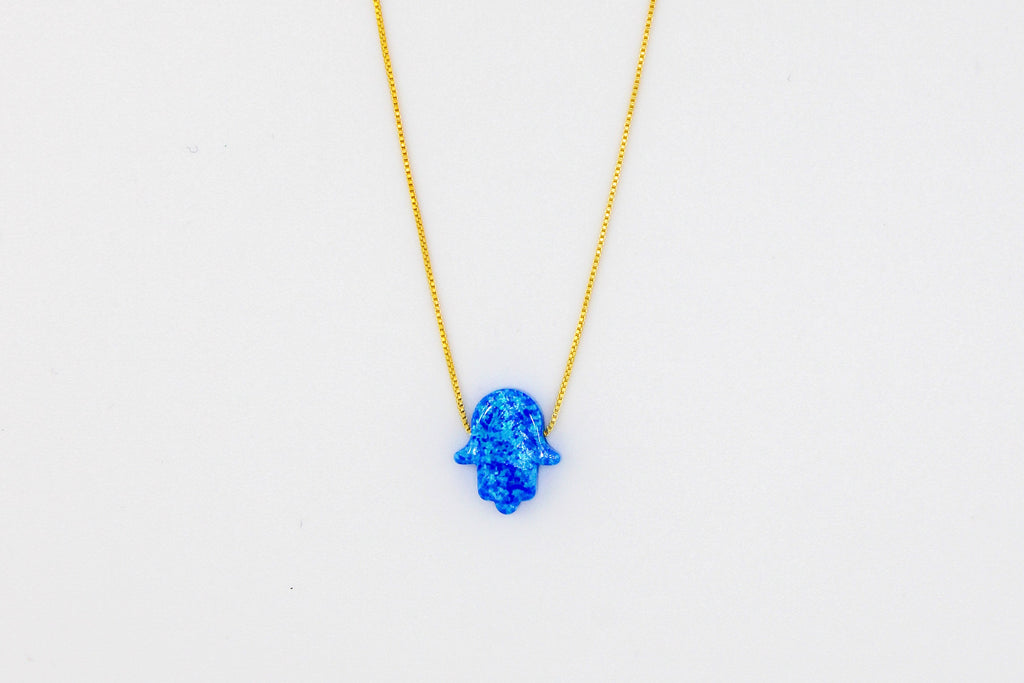 Sterling Silver Opal Hamsa Hand Necklace