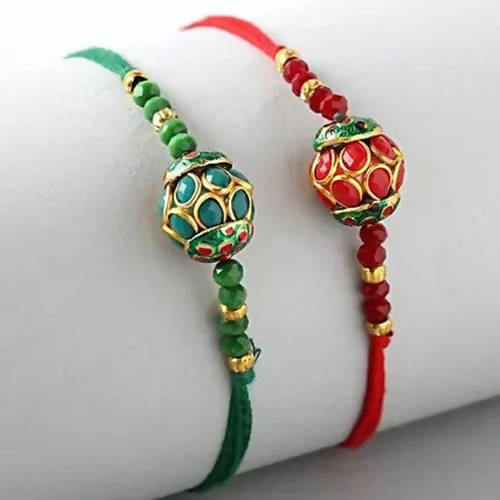 Premium Beads Ethnic Rakhi Set & Cadbury Silk Chocolates